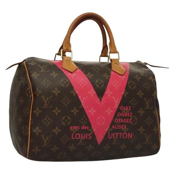 LOUIS VUITTON Monogram V Line Speedy 30 Hand Bag Pink - Picture 1 of 16